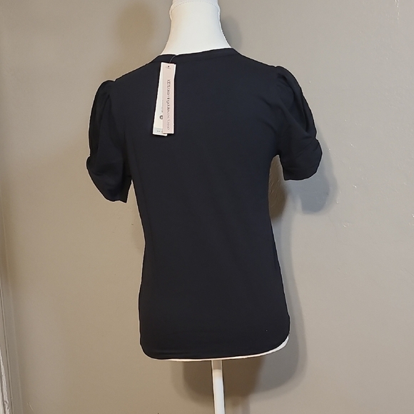 Aqua Classic Black Women's Top Small Runched Short Sleeve NWT - Picture 3 of 10